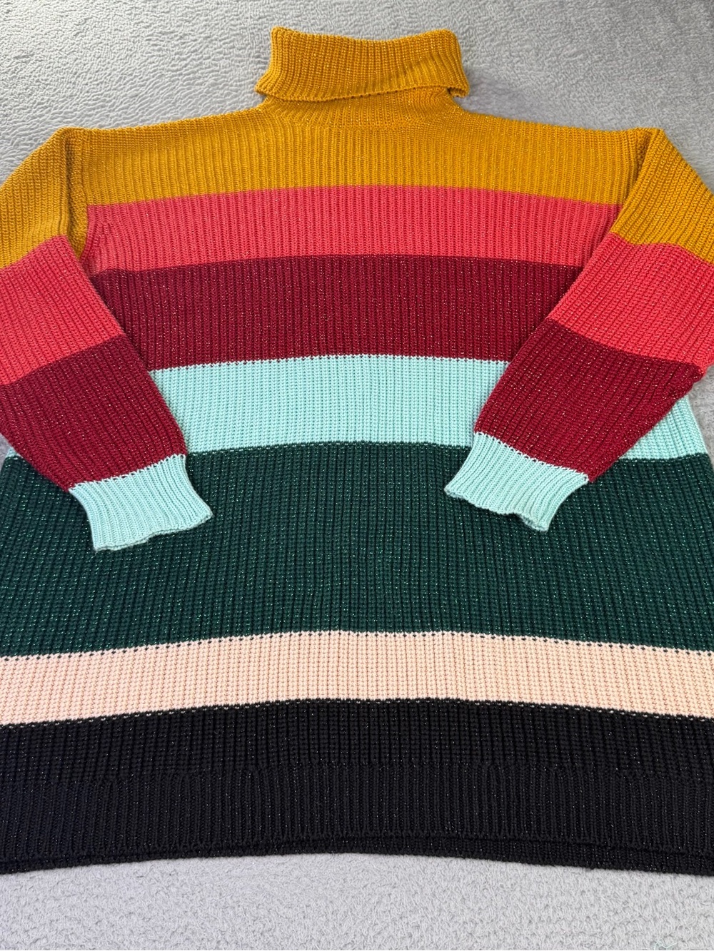 Farm Rio Boldly Striped Sweater Dress Womens XS Multi Turtleneck Metallic Knit - Picture 7 of 10